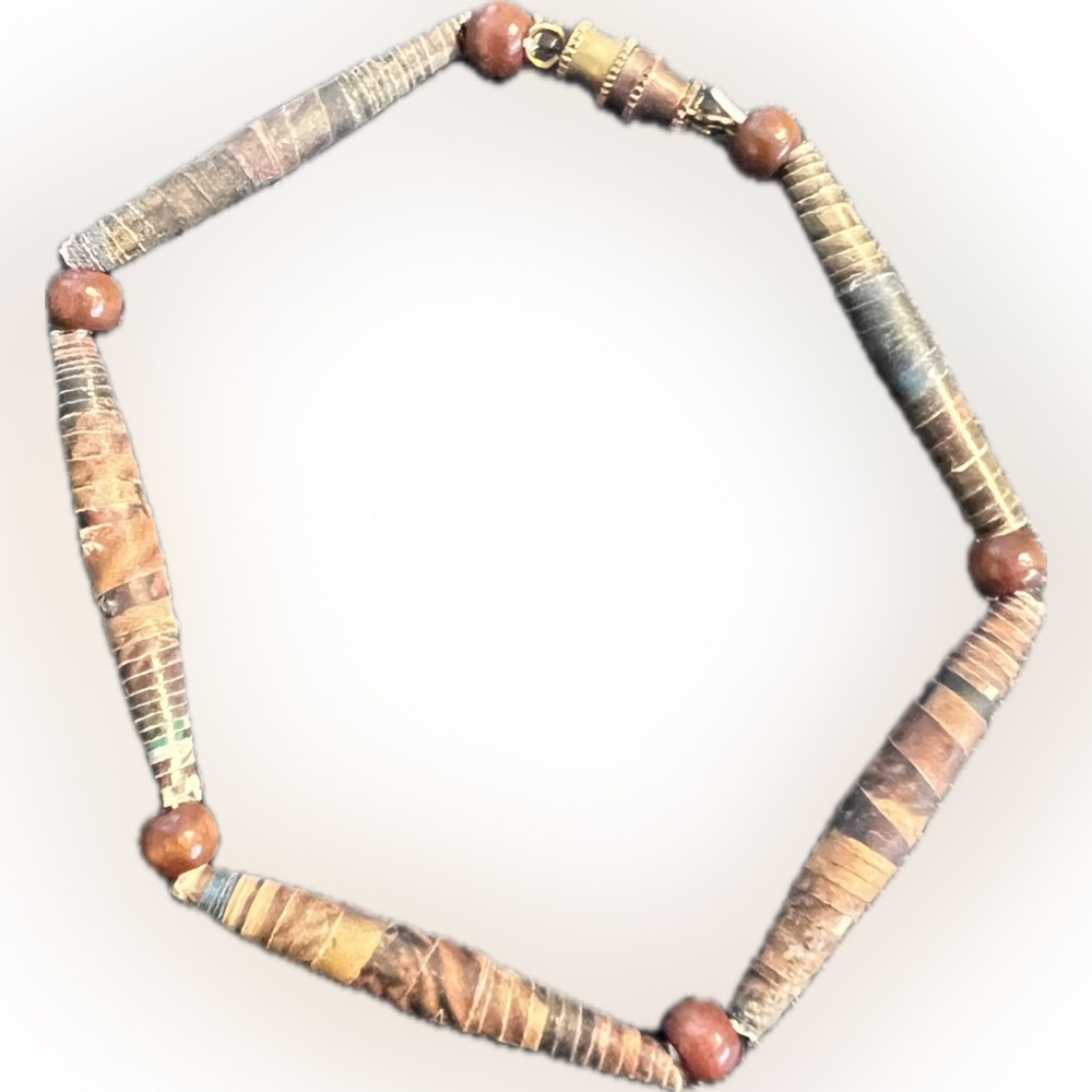 🔴New Vintage Handmade Brown Rolled Paper Bead Bracelet Screw Clasp Women Jewelry